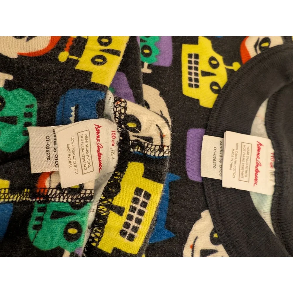 Boys Hanna Andersson Pajama Set Size 4/5 Black Multi-color Robot Print